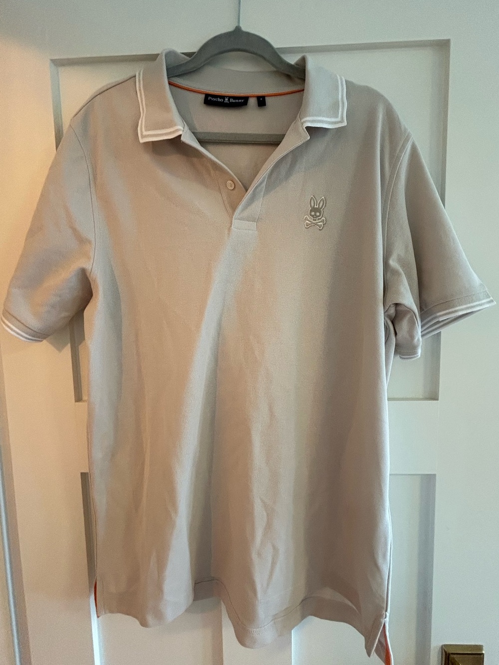 Psycho Bunny Pima Cotton Polo Men’s Size 6 Large Beige Orange Trim
